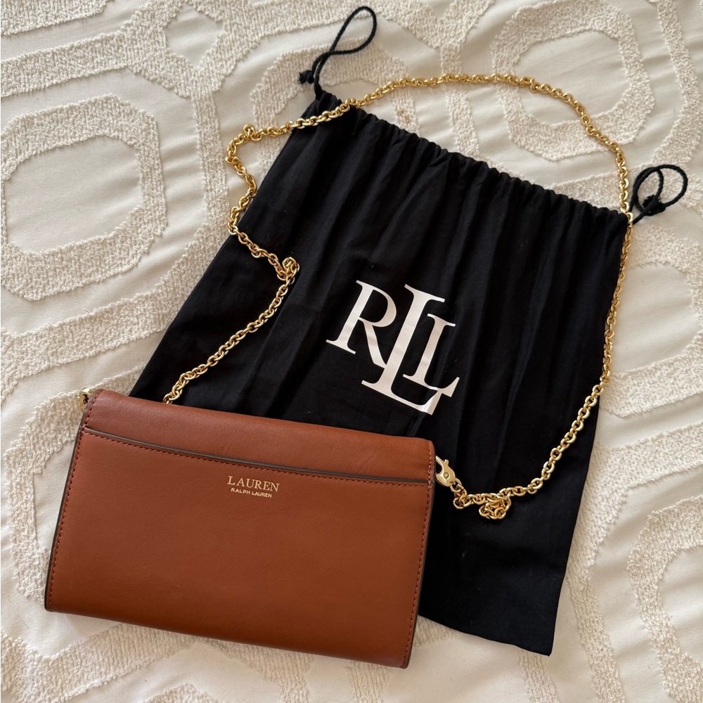 Ralph Lauren Brown Leather Crossbody Bag with Gold Chain - Picture 2 of 3